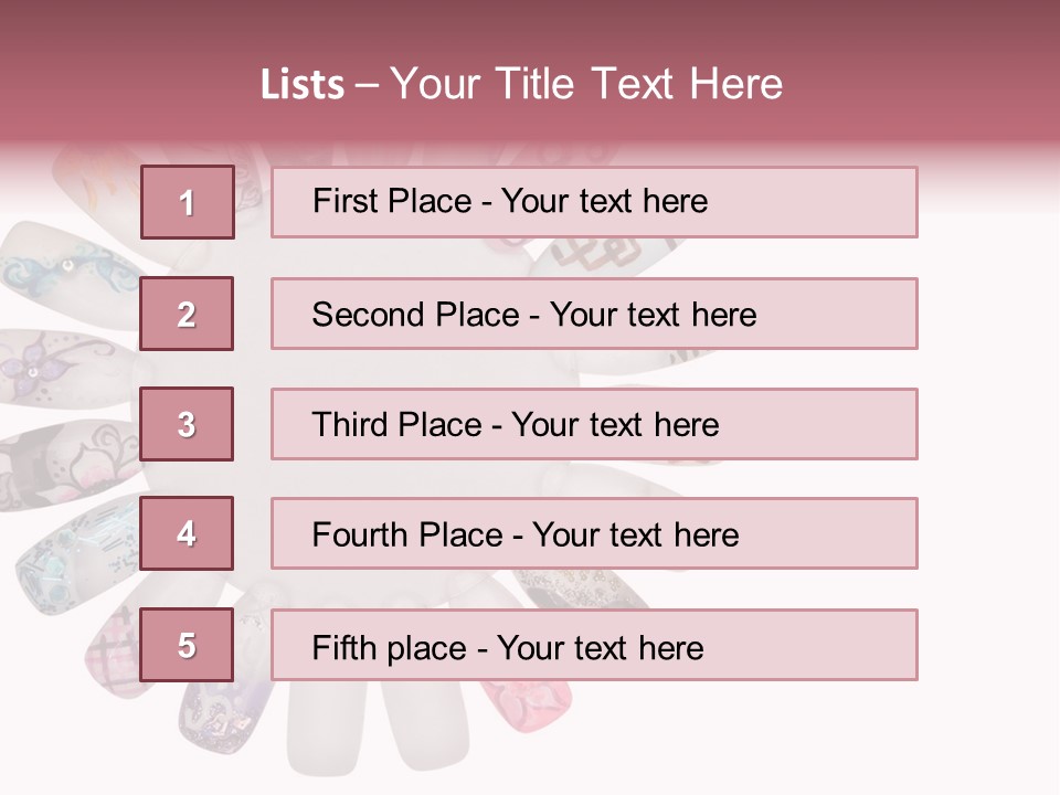 A Circle Of Nails With Different Designs On Them PowerPoint Template