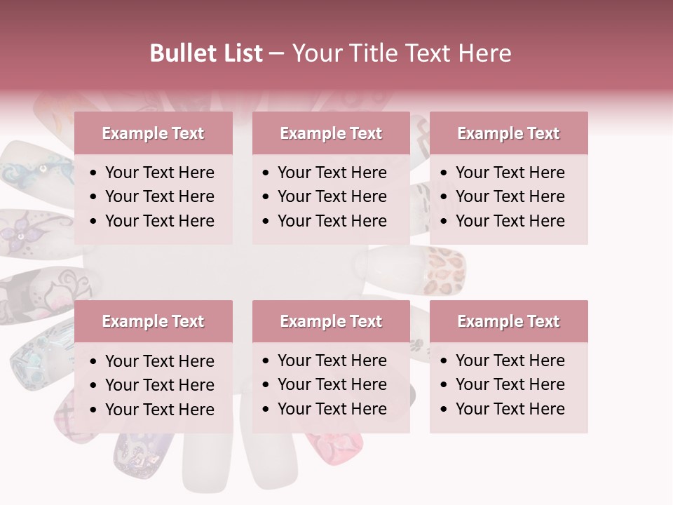 A Circle Of Nails With Different Designs On Them PowerPoint Template