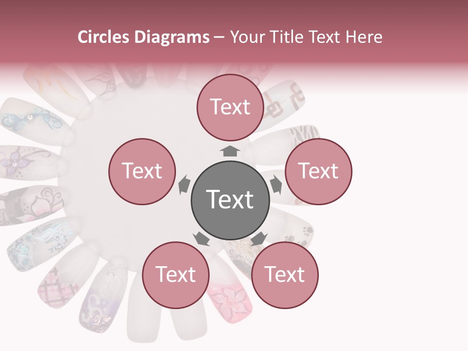A Circle Of Nails With Different Designs On Them PowerPoint Template
