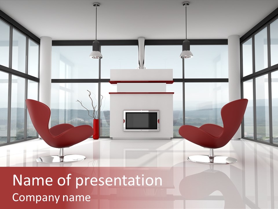 A Living Room With Two Chairs And A Fireplace PowerPoint Template