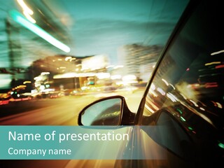 A Blurry Picture Of A City Street At Night PowerPoint Template