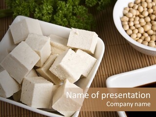 A Bowl Of Tofu Next To A Bowl Of Soy Beans PowerPoint Template