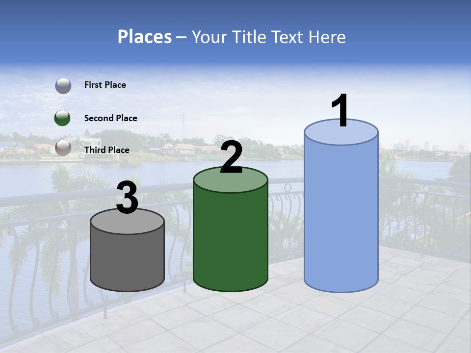 A Balcony Overlooking A Body Of Water With Palm Trees PowerPoint Template
