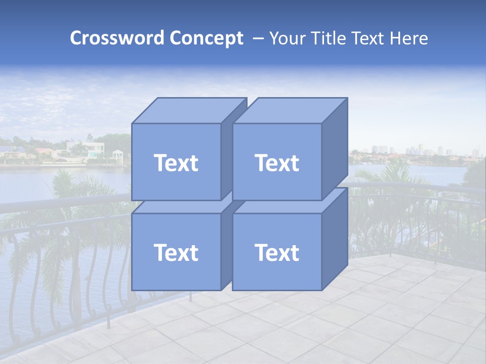 A Balcony Overlooking A Body Of Water With Palm Trees PowerPoint Template