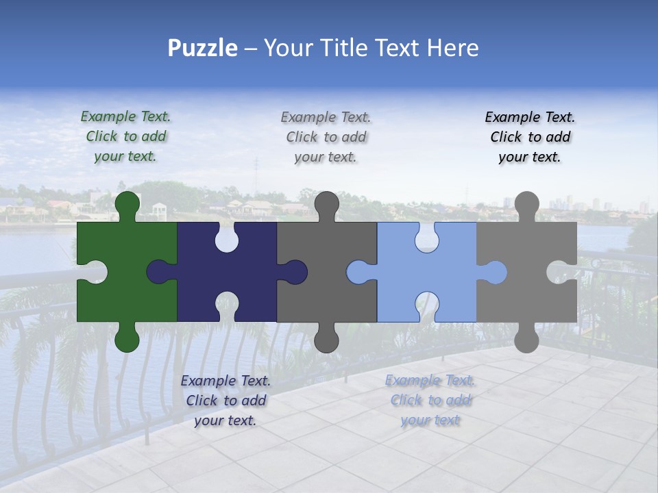 A Balcony Overlooking A Body Of Water With Palm Trees PowerPoint Template