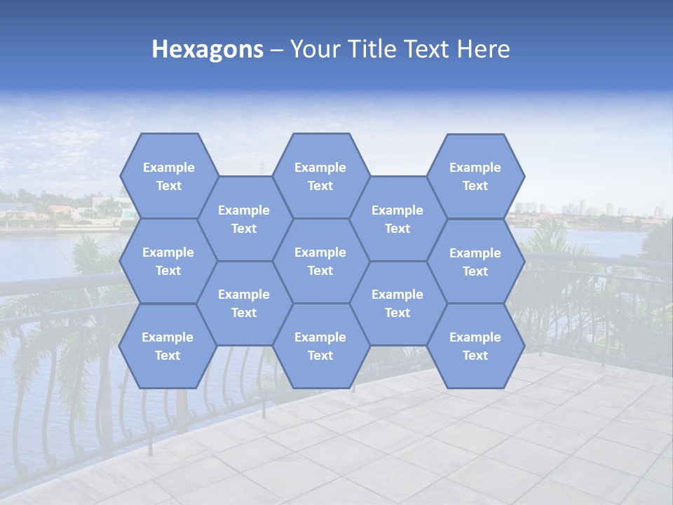 A Balcony Overlooking A Body Of Water With Palm Trees PowerPoint Template