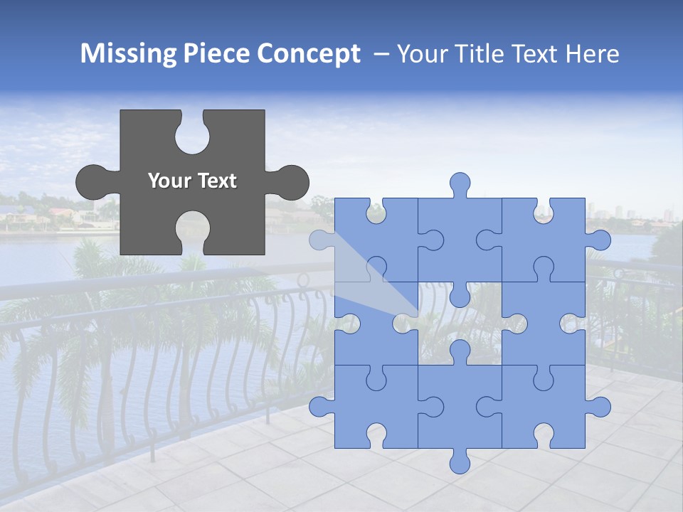 A Balcony Overlooking A Body Of Water With Palm Trees PowerPoint Template