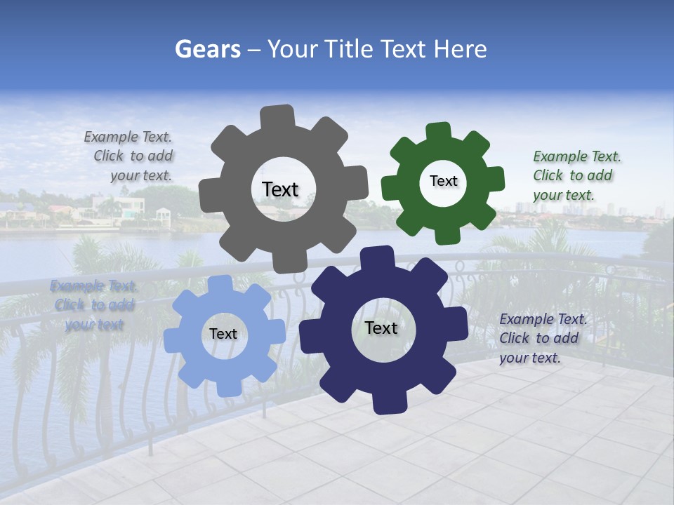 A Balcony Overlooking A Body Of Water With Palm Trees PowerPoint Template