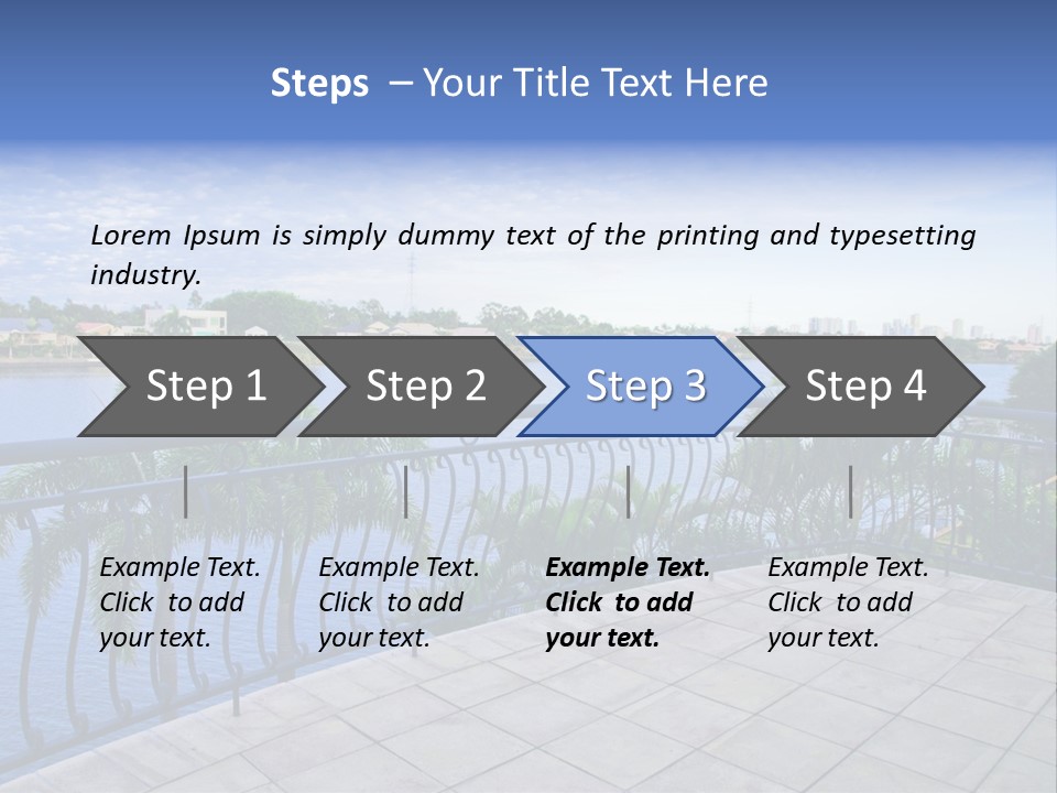 A Balcony Overlooking A Body Of Water With Palm Trees PowerPoint Template