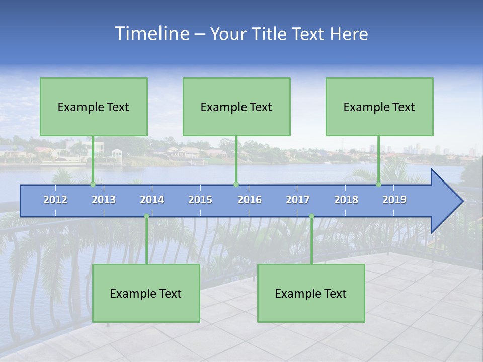 A Balcony Overlooking A Body Of Water With Palm Trees PowerPoint Template