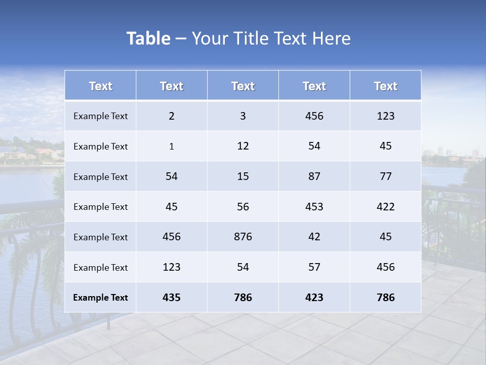 A Balcony Overlooking A Body Of Water With Palm Trees PowerPoint Template