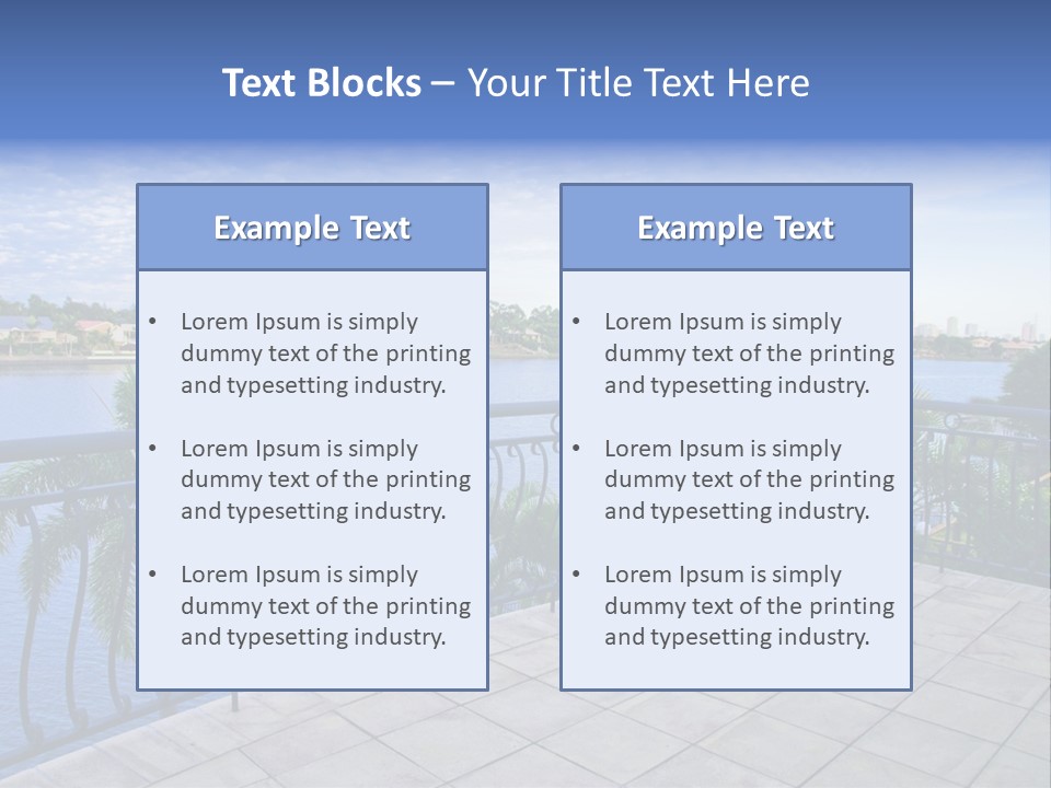 A Balcony Overlooking A Body Of Water With Palm Trees PowerPoint Template