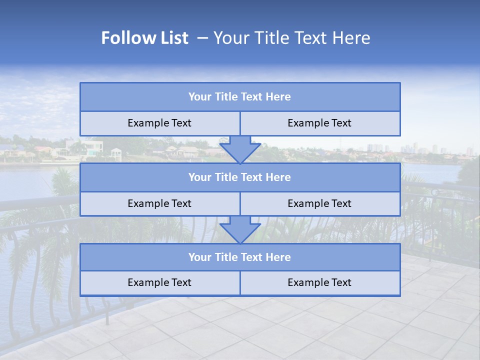 A Balcony Overlooking A Body Of Water With Palm Trees PowerPoint Template