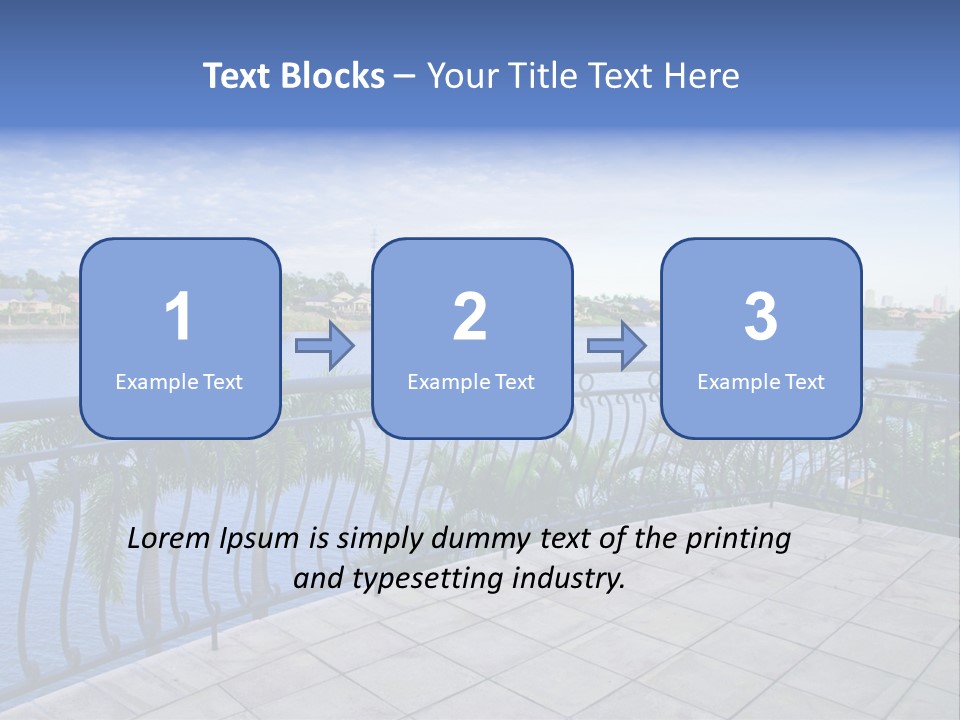 A Balcony Overlooking A Body Of Water With Palm Trees PowerPoint Template