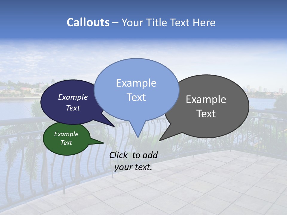 A Balcony Overlooking A Body Of Water With Palm Trees PowerPoint Template