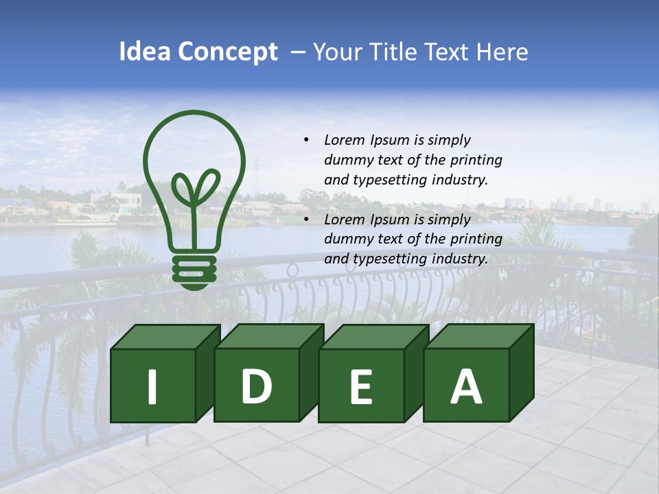 A Balcony Overlooking A Body Of Water With Palm Trees PowerPoint Template