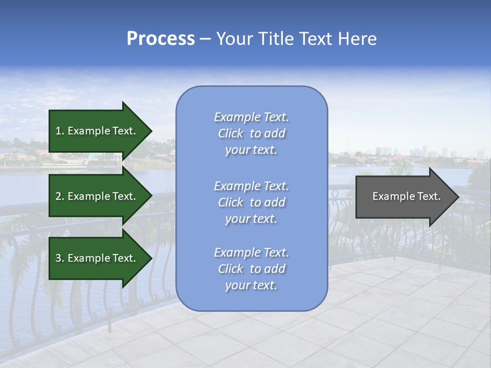 A Balcony Overlooking A Body Of Water With Palm Trees PowerPoint Template