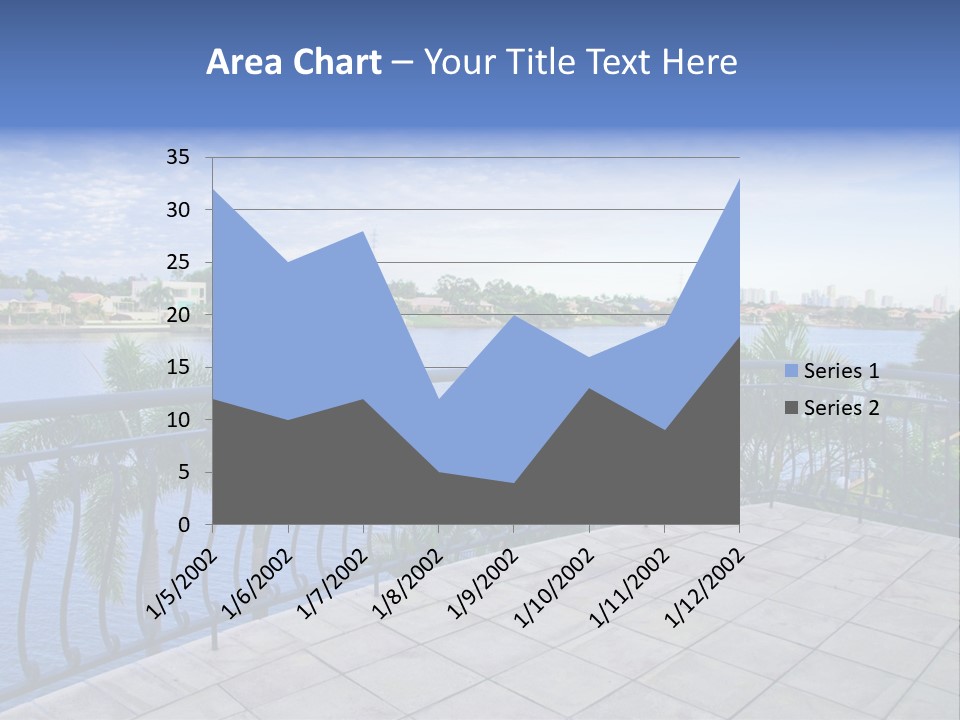 A Balcony Overlooking A Body Of Water With Palm Trees PowerPoint Template