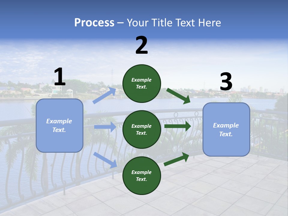 A Balcony Overlooking A Body Of Water With Palm Trees PowerPoint Template