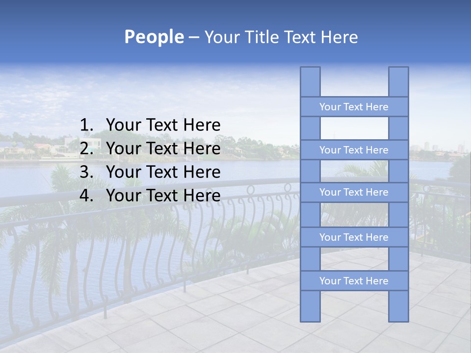 A Balcony Overlooking A Body Of Water With Palm Trees PowerPoint Template