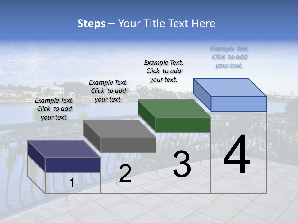 A Balcony Overlooking A Body Of Water With Palm Trees PowerPoint Template