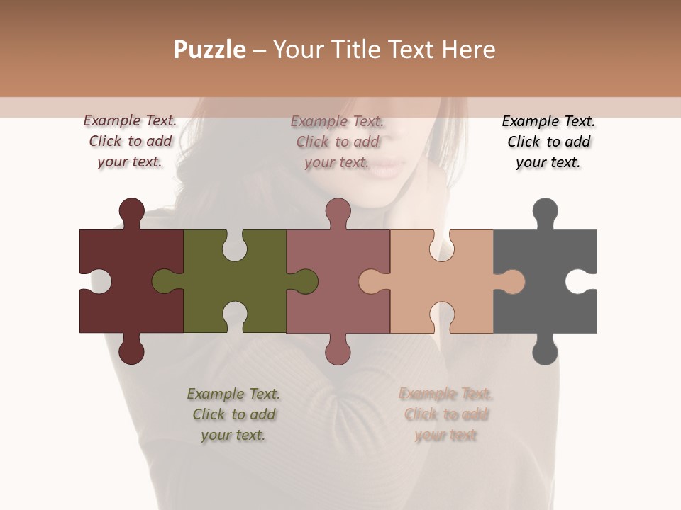 A Woman In A Brown Sweater Is Holding Her Head PowerPoint Template