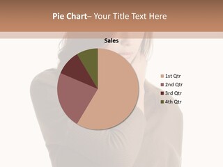 A Woman In A Brown Sweater Is Holding Her Head PowerPoint Template