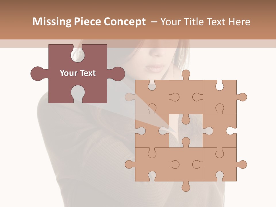 A Woman In A Brown Sweater Is Holding Her Head PowerPoint Template