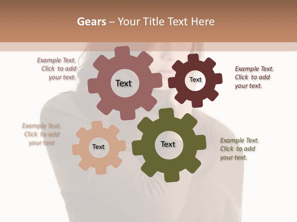 A Woman In A Brown Sweater Is Holding Her Head PowerPoint Template
