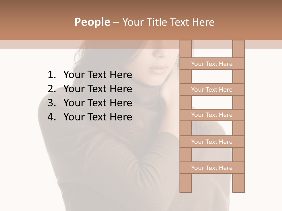 A Woman In A Brown Sweater Is Holding Her Head PowerPoint Template