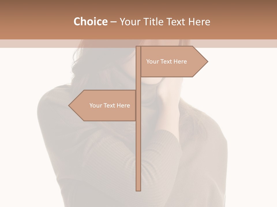 A Woman In A Brown Sweater Is Holding Her Head PowerPoint Template