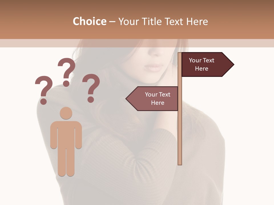 A Woman In A Brown Sweater Is Holding Her Head PowerPoint Template