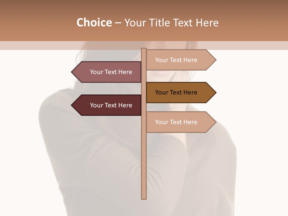 A Woman In A Brown Sweater Is Holding Her Head PowerPoint Template