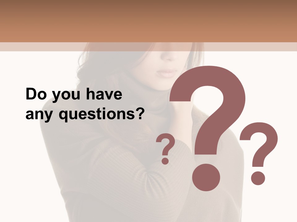 A Woman In A Brown Sweater Is Holding Her Head PowerPoint Template