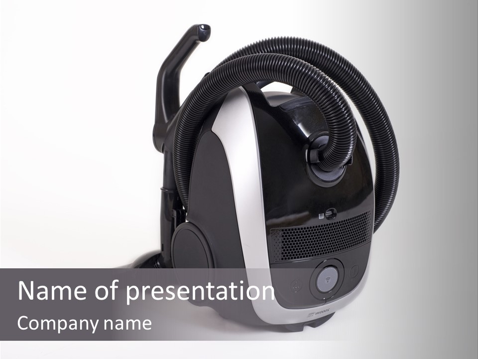 A Black And White Vacuum Is On Display PowerPoint Template