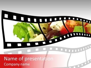 A Film Strip With A Salad On It PowerPoint Template