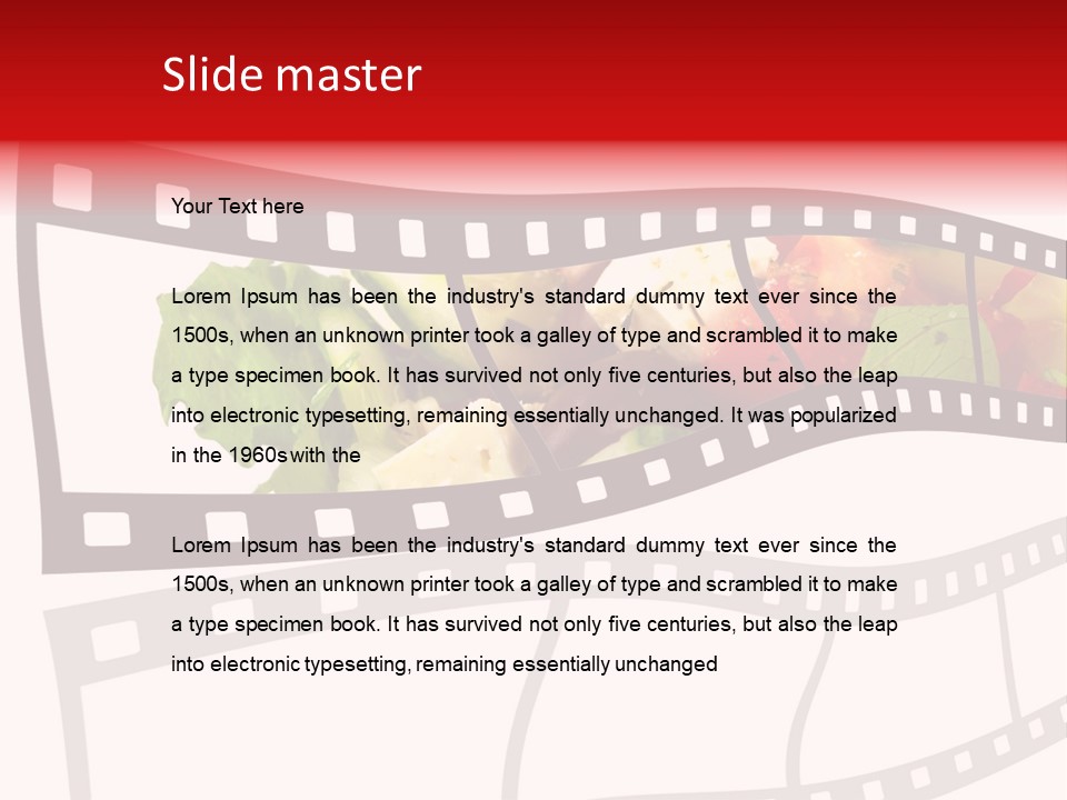 A Film Strip With A Salad On It PowerPoint Template