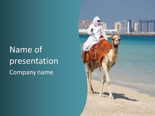 A Person Riding A Camel On A Beach PowerPoint Template