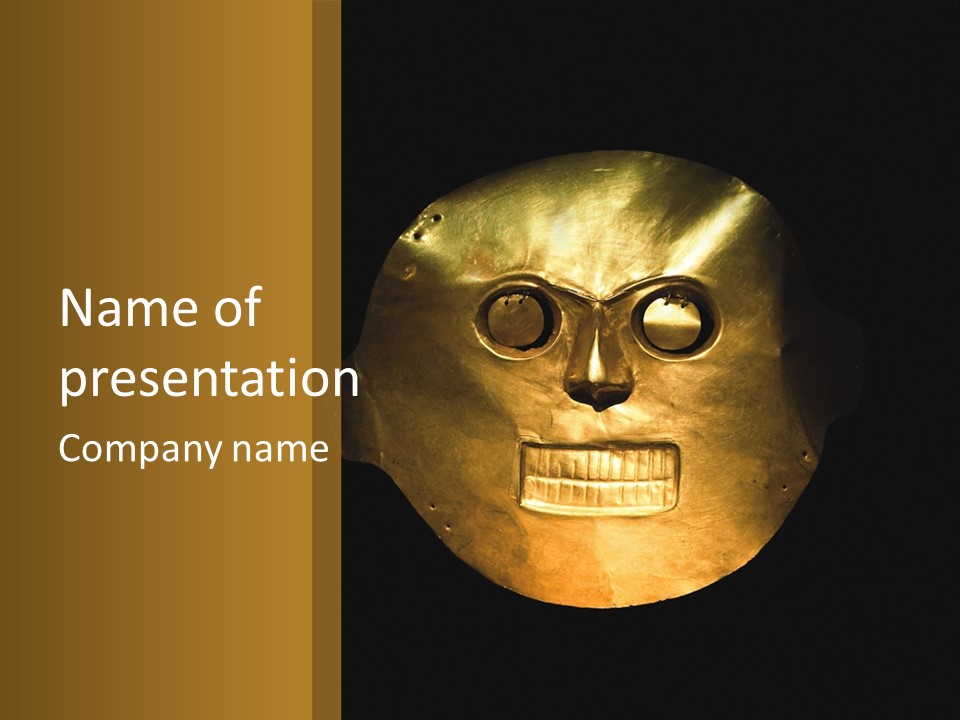 A Gold Mask With A Face On It PowerPoint Template