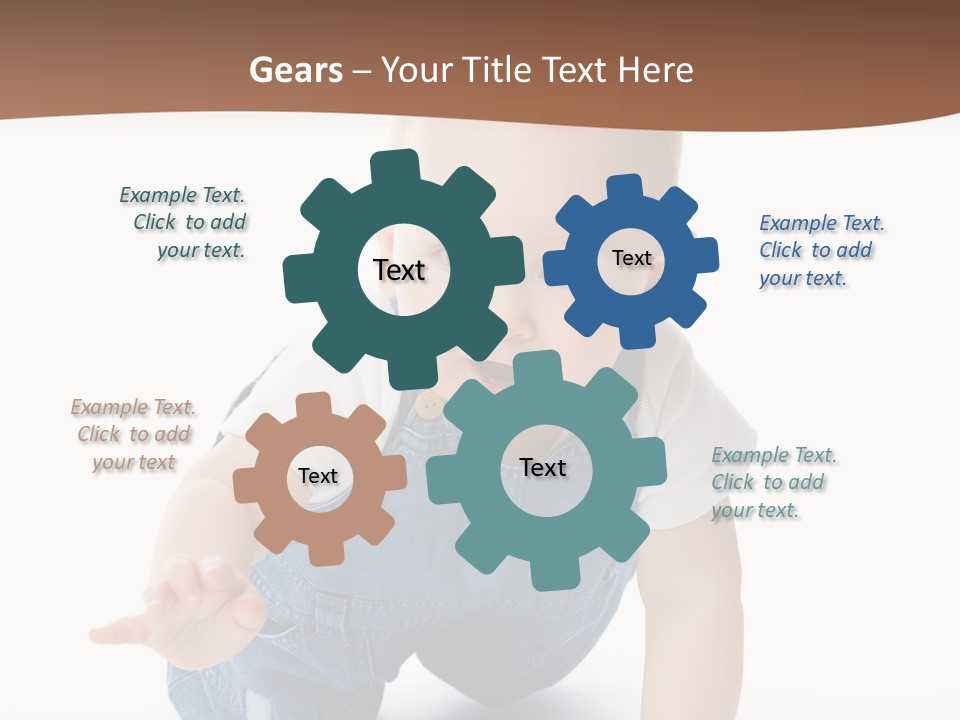 A Baby In Overalls Is Smiling For The Camera PowerPoint Template