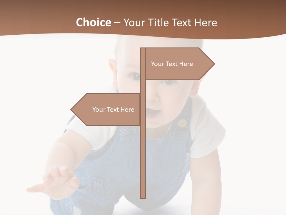 A Baby In Overalls Is Smiling For The Camera PowerPoint Template
