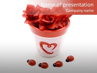 Flowerpot Flower Ladybug PowerPoint Template