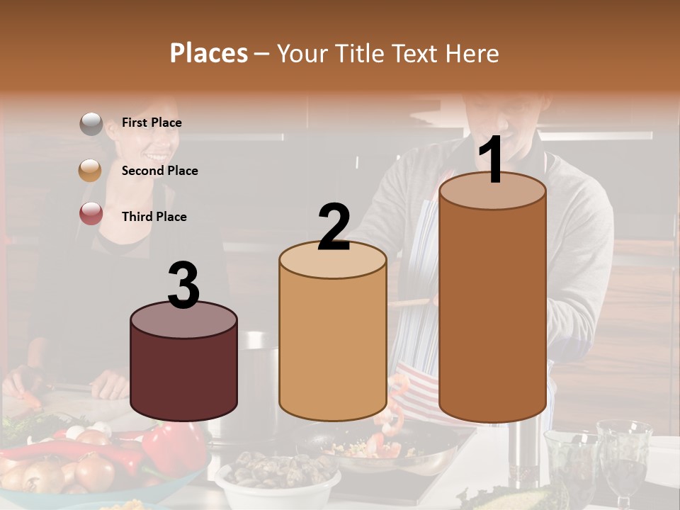 A Man And Woman Preparing Food In A Kitchen PowerPoint Template