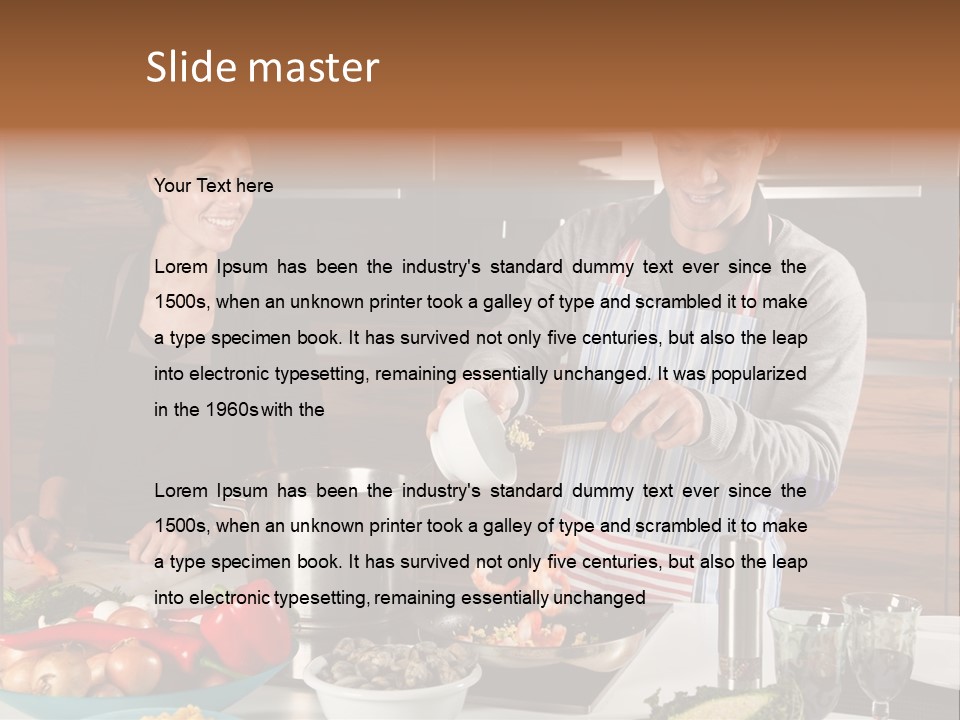A Man And Woman Preparing Food In A Kitchen PowerPoint Template