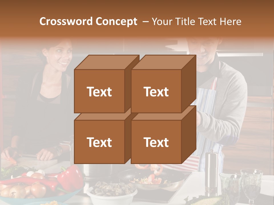 A Man And Woman Preparing Food In A Kitchen PowerPoint Template