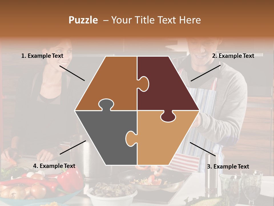 A Man And Woman Preparing Food In A Kitchen PowerPoint Template