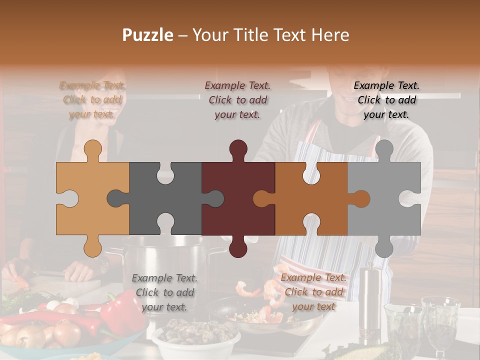 A Man And Woman Preparing Food In A Kitchen PowerPoint Template