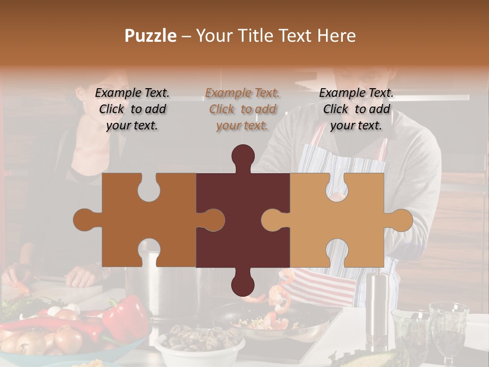 A Man And Woman Preparing Food In A Kitchen PowerPoint Template