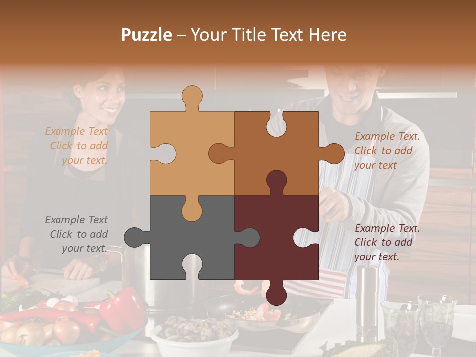 A Man And Woman Preparing Food In A Kitchen PowerPoint Template