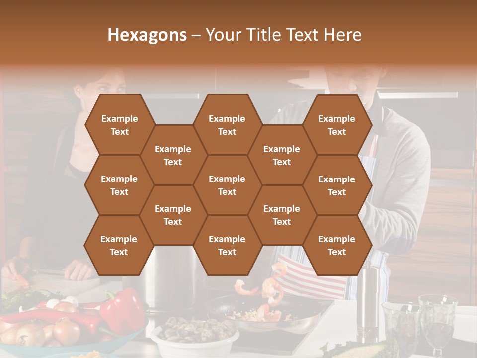 A Man And Woman Preparing Food In A Kitchen PowerPoint Template